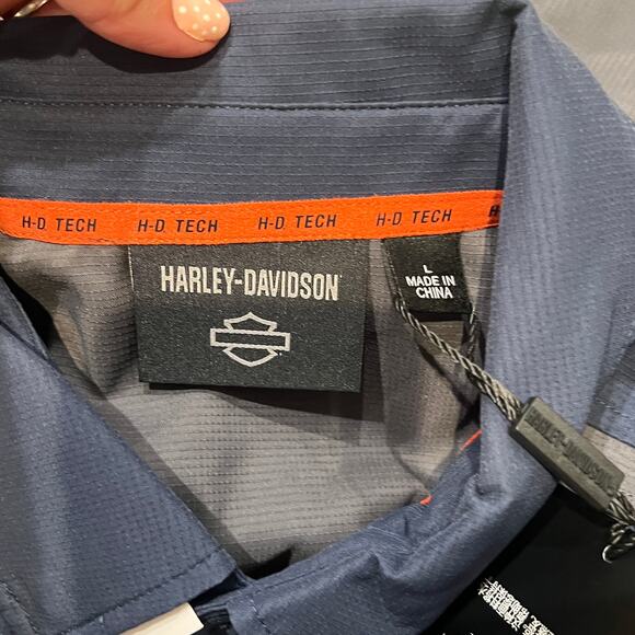 HARLEY-DAVIDSON Men's H-D TECH Quick Dry Shirt Size L In Colorblock Mood Indigo - Picture 7 of 10